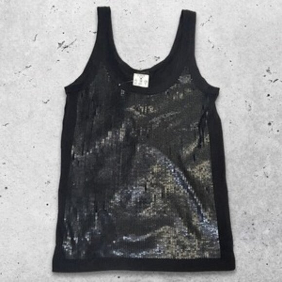 J.Crew Factory Tank Top Sequins Embellishment Cotton Sleeveless Design Black W S - Picture 1 of 10